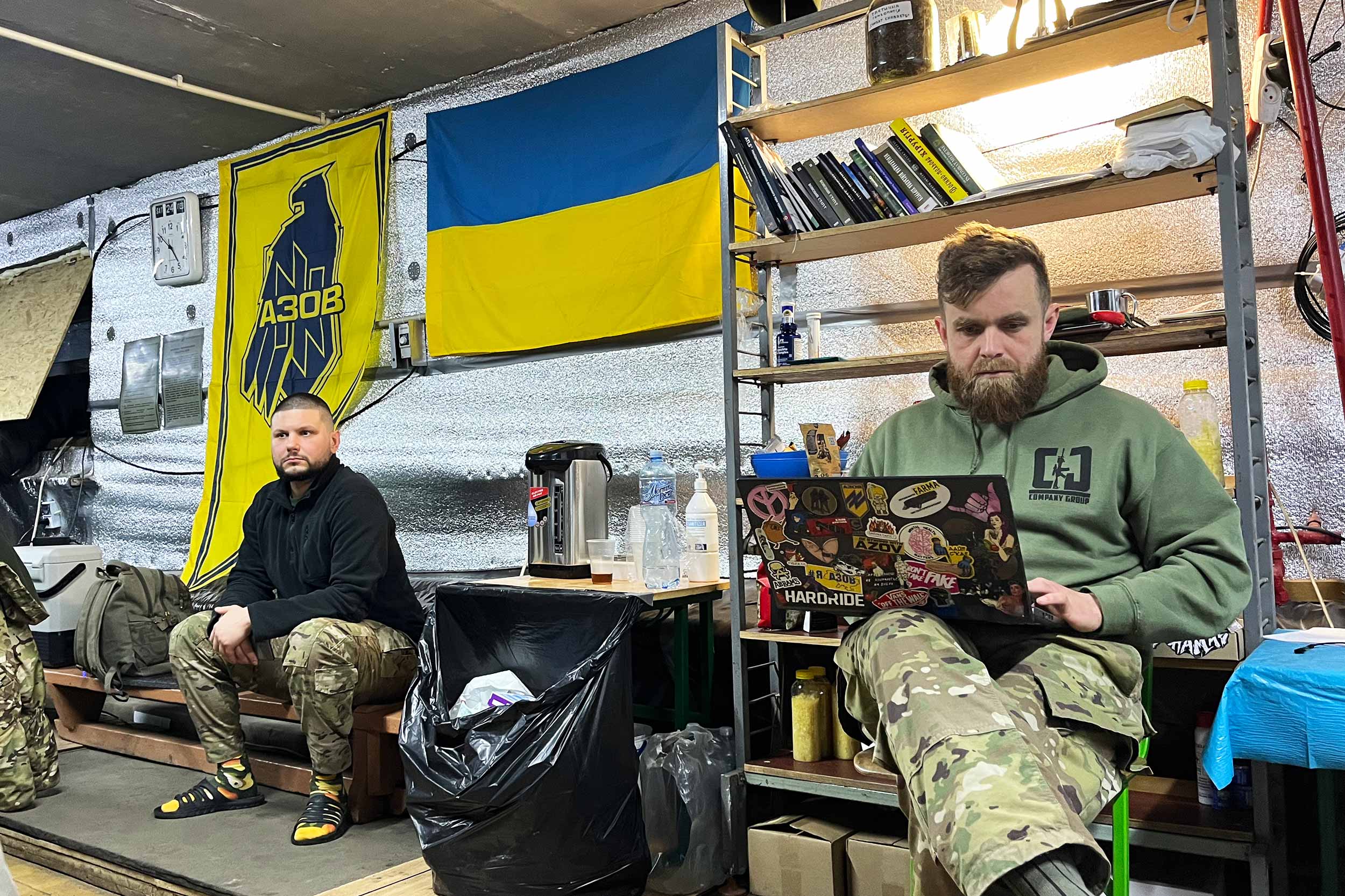 A medical corps with the Azov Brigade in Lyman, eastern Ukraine, wait to treat wounded soldiers, often suffering from shelling wounds in the frontline trenches. © Anthony Borden